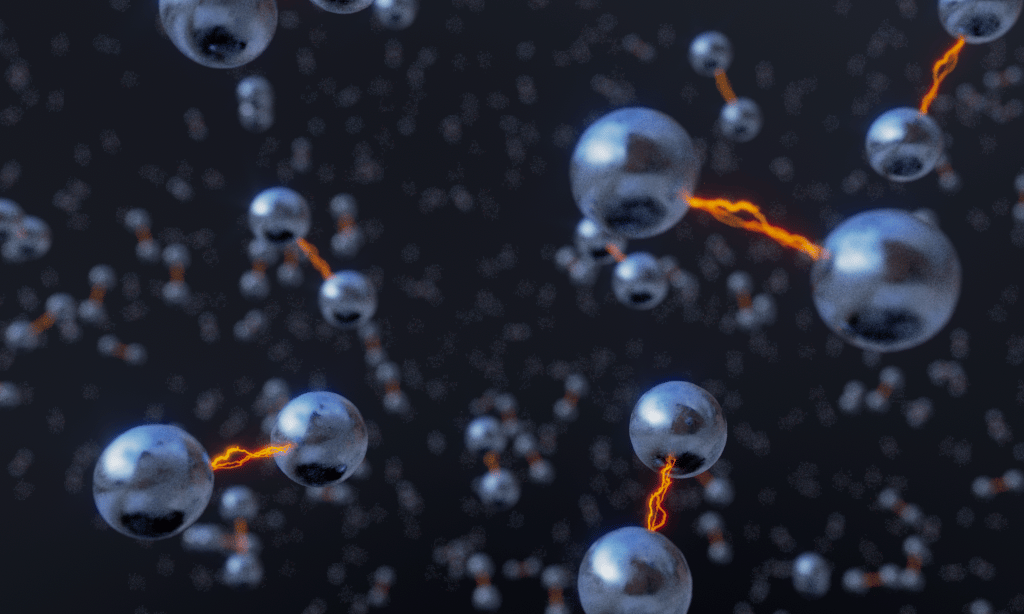 a group of spheres with orange lines