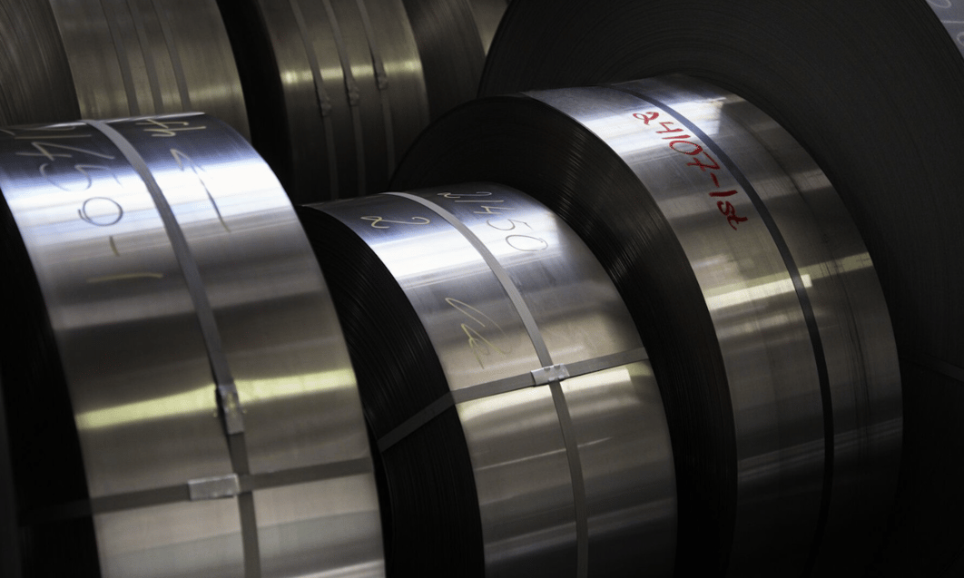 rolls of steel coils in a warehouse