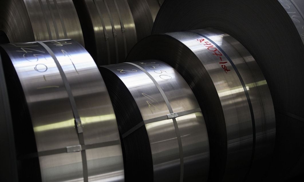 rolls of steel in a factory