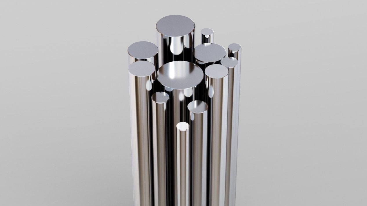 a group of shiny metal rods