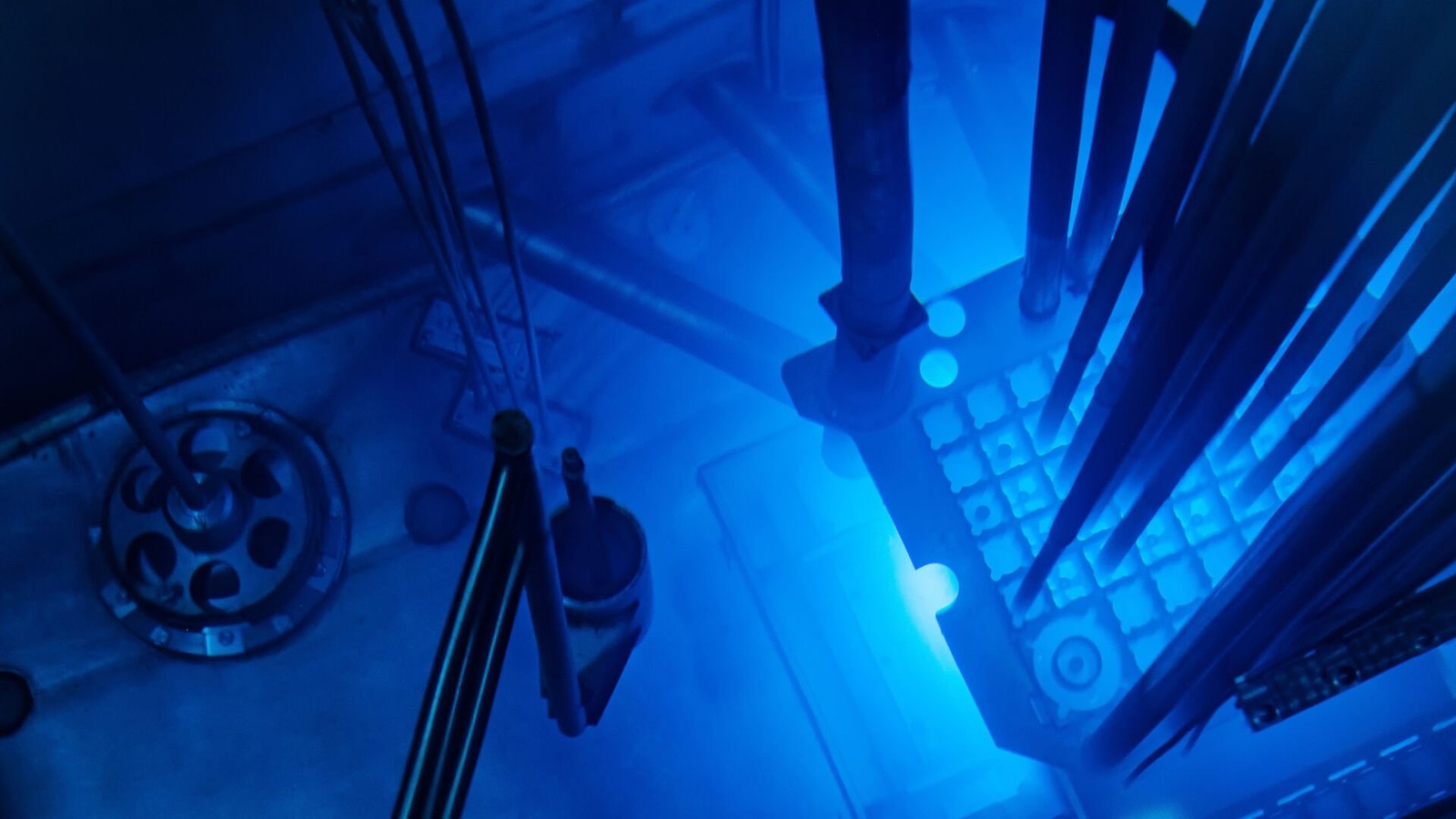 a blue light in a room