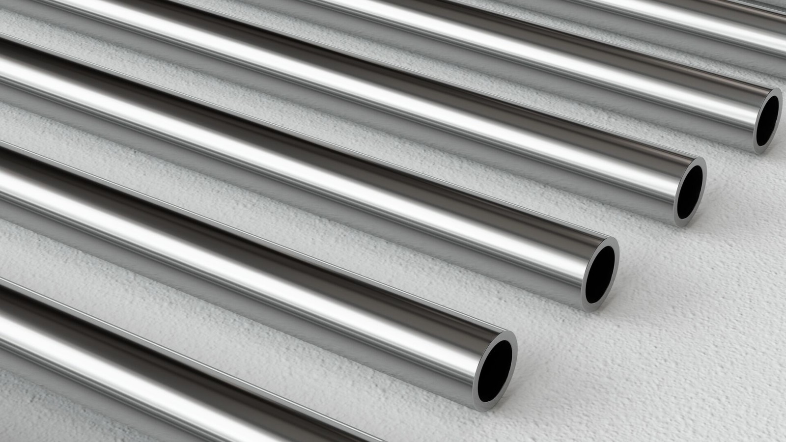 several metal pipes on a white surface