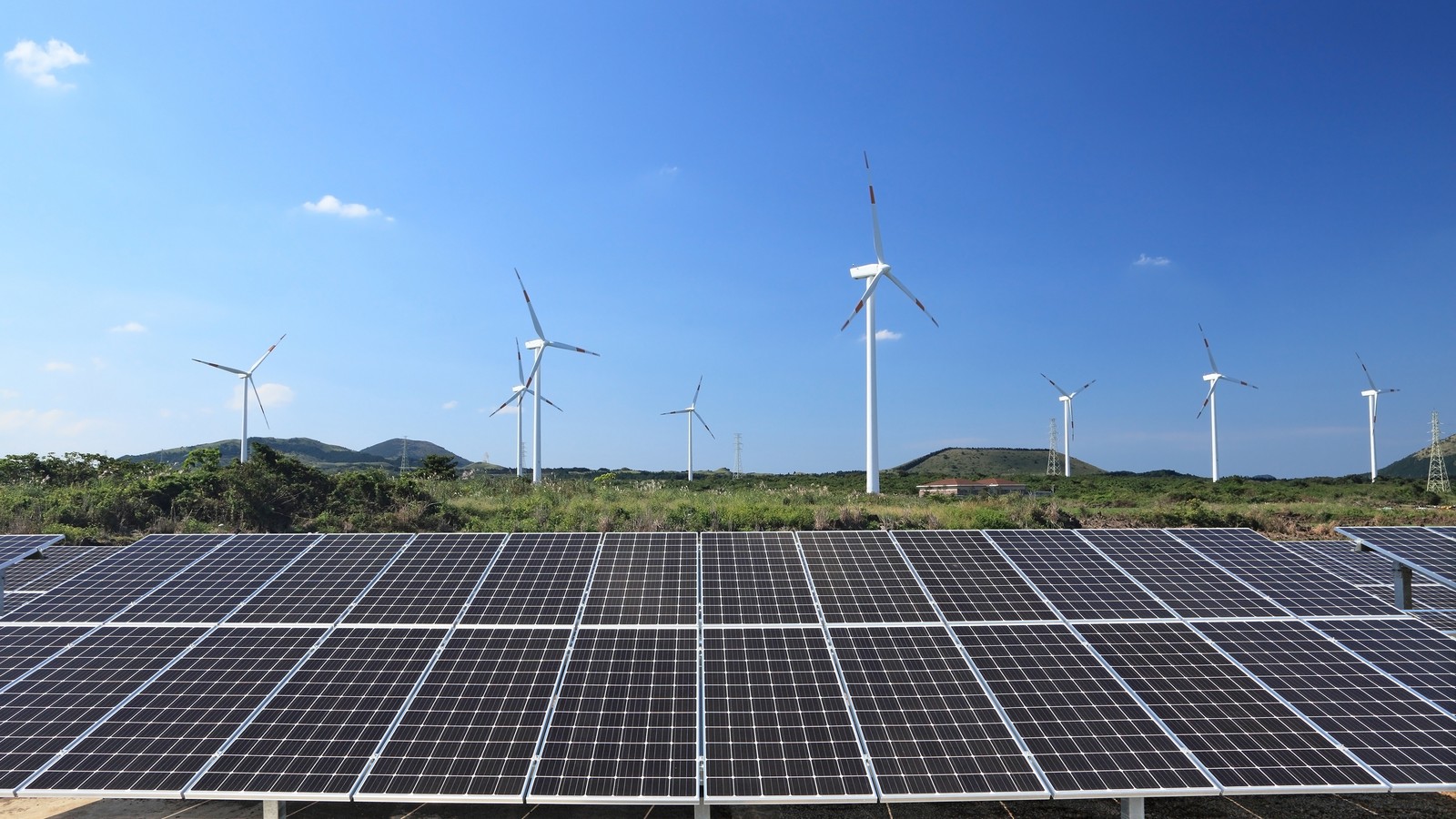 a solar panels and wind turbines