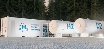 a white storage tanks with blue writing