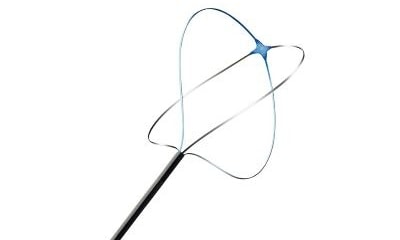 einen Drahtbesen mit blauem Band