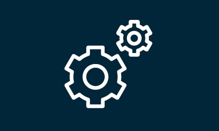 a white gears on a blue background