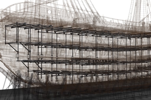 a scaffolding on a ship