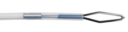 a blue and white pen in a clear plastic case