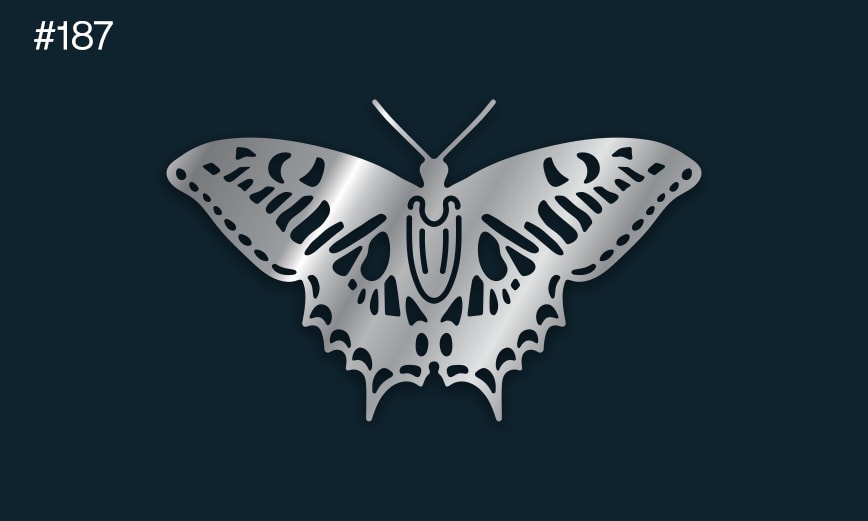 a silver butterfly on a dark background